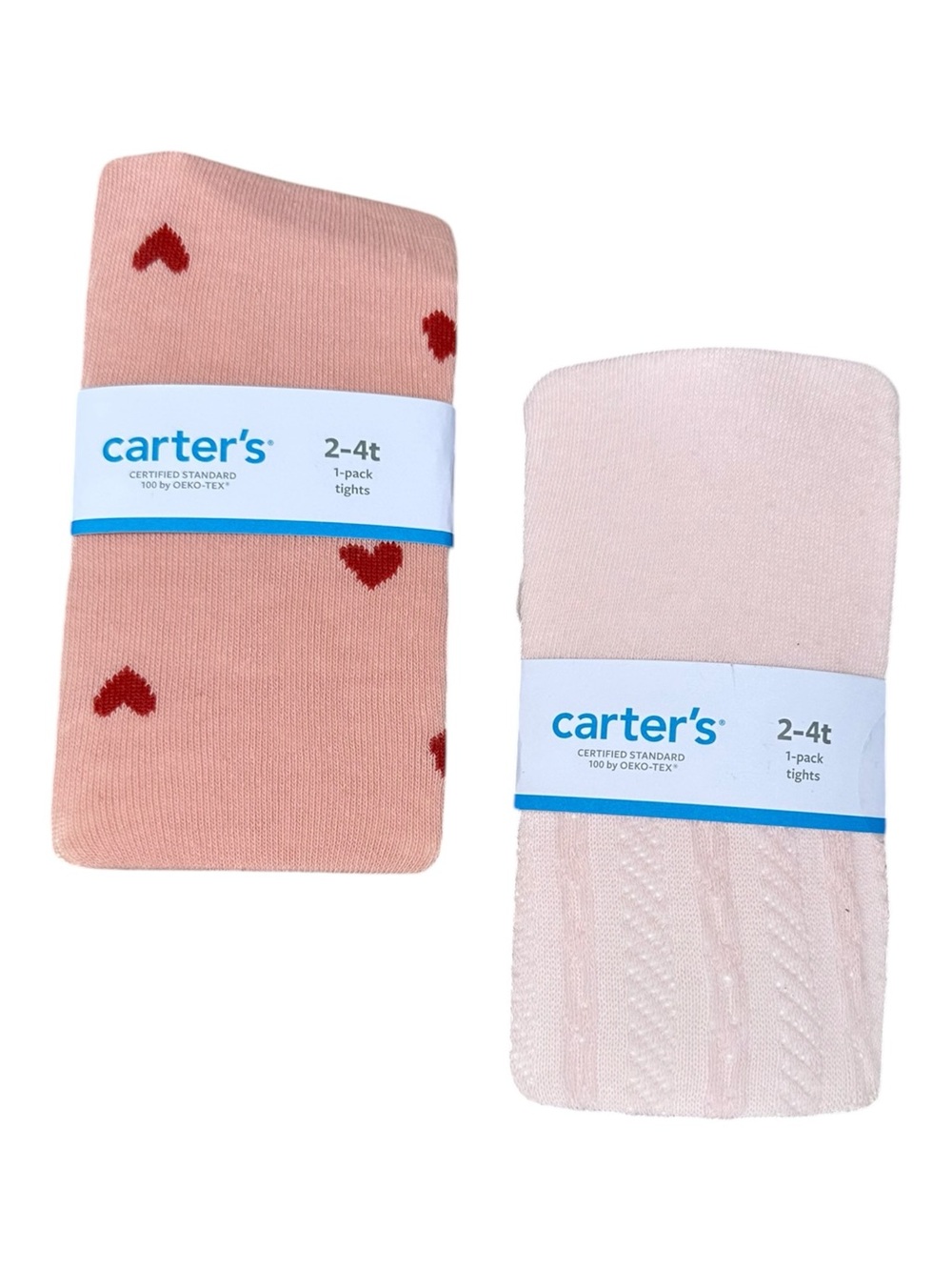 Carter’s Girls Tights 2-Pack Size 2-4T Pink Hearts & Cable Knit NEW